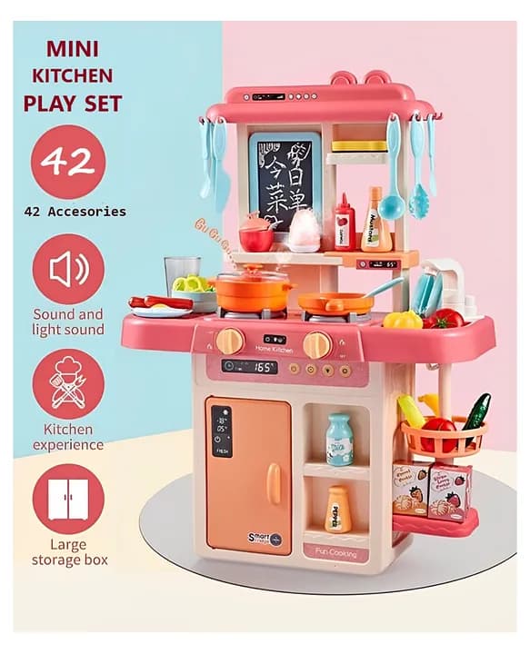ADKD Plastic Kitchen Set Toys with Realistic Lights & Sounds with 42 Accessories Set- Multicolor - Image 3